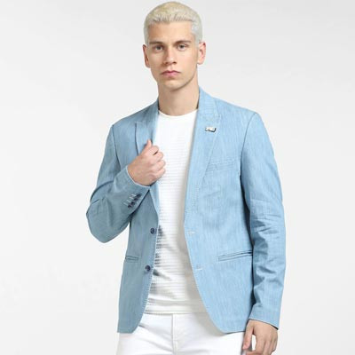 Men Single-Breasted Slim-Fit Cotton Blazers