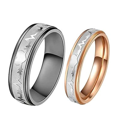 Unisex Rose Gold & Silver-Plated Stainless Steel Adjustable Couple Finger Ring