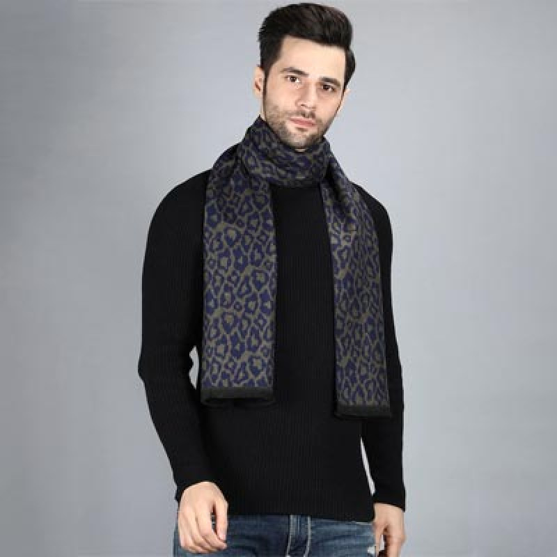 Men Navy Blue & Grey Animal Printed Merino Wool Muffler