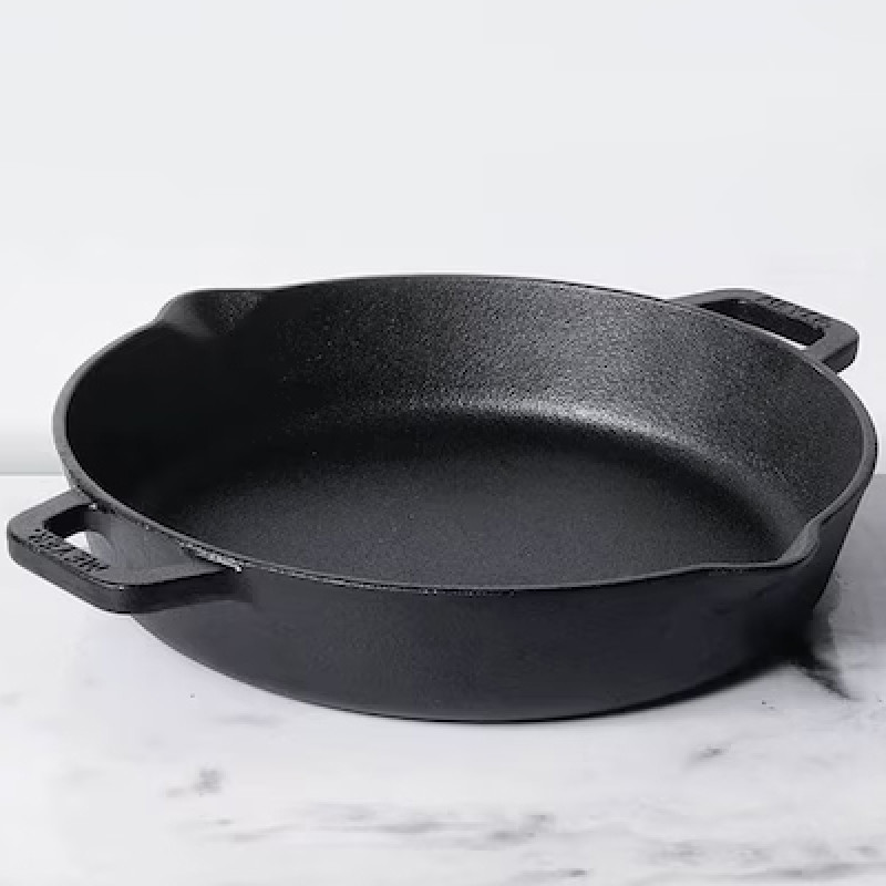 Black Pre-Seasoned Cast Iron Skillet 2 Side Handles 22 cm