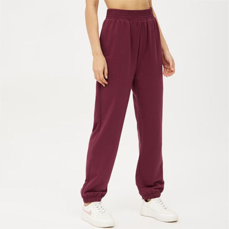 Women Maroon Solid Polyester Joggers