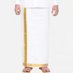 Men White Pure Cotton Single layer Dhoti with Gold Zari Border