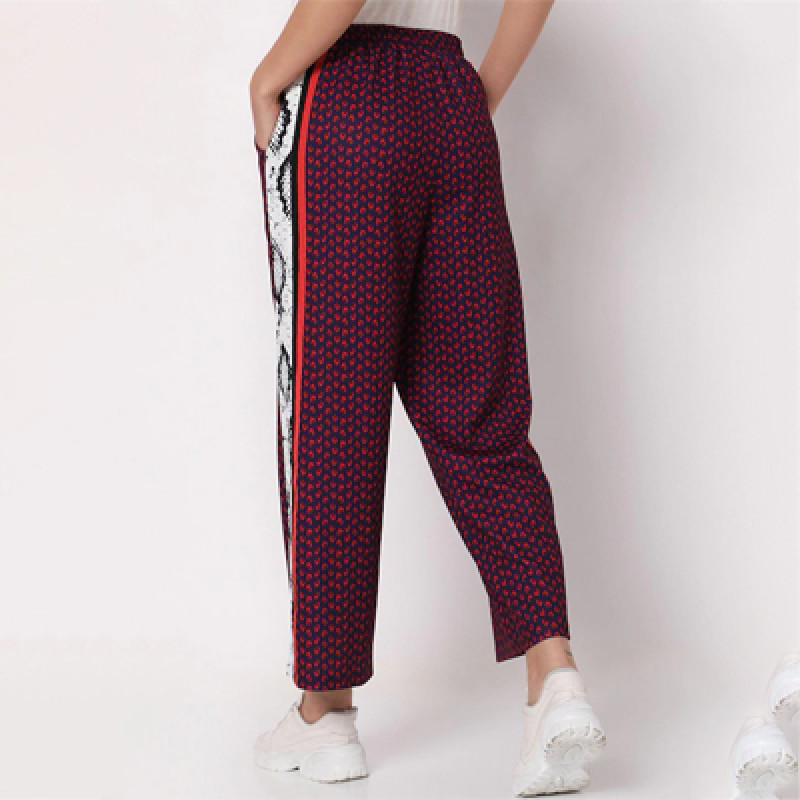 Women Purple Printed Relaxed-Fit Track Pants