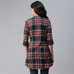 Multicoloured Mandarin Collar Checked Cotton Tunic