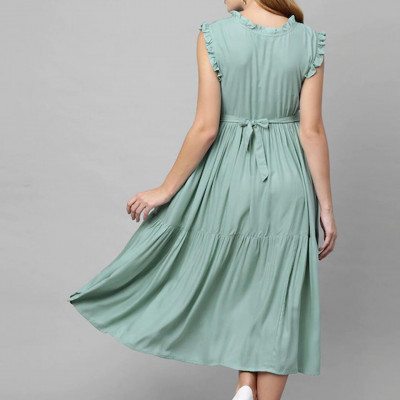 Green Maternity A-Line Midi Nursing Dress