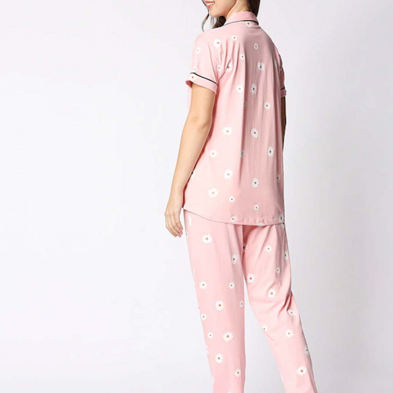 Women Peach Pure Cotton Printed Night Suit